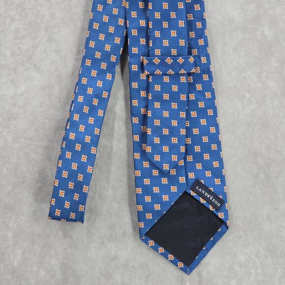 Lands' End Blue Floral Geometric 100% Silk Executive Corporate Men's Neck Tie - Picture 3 of 6